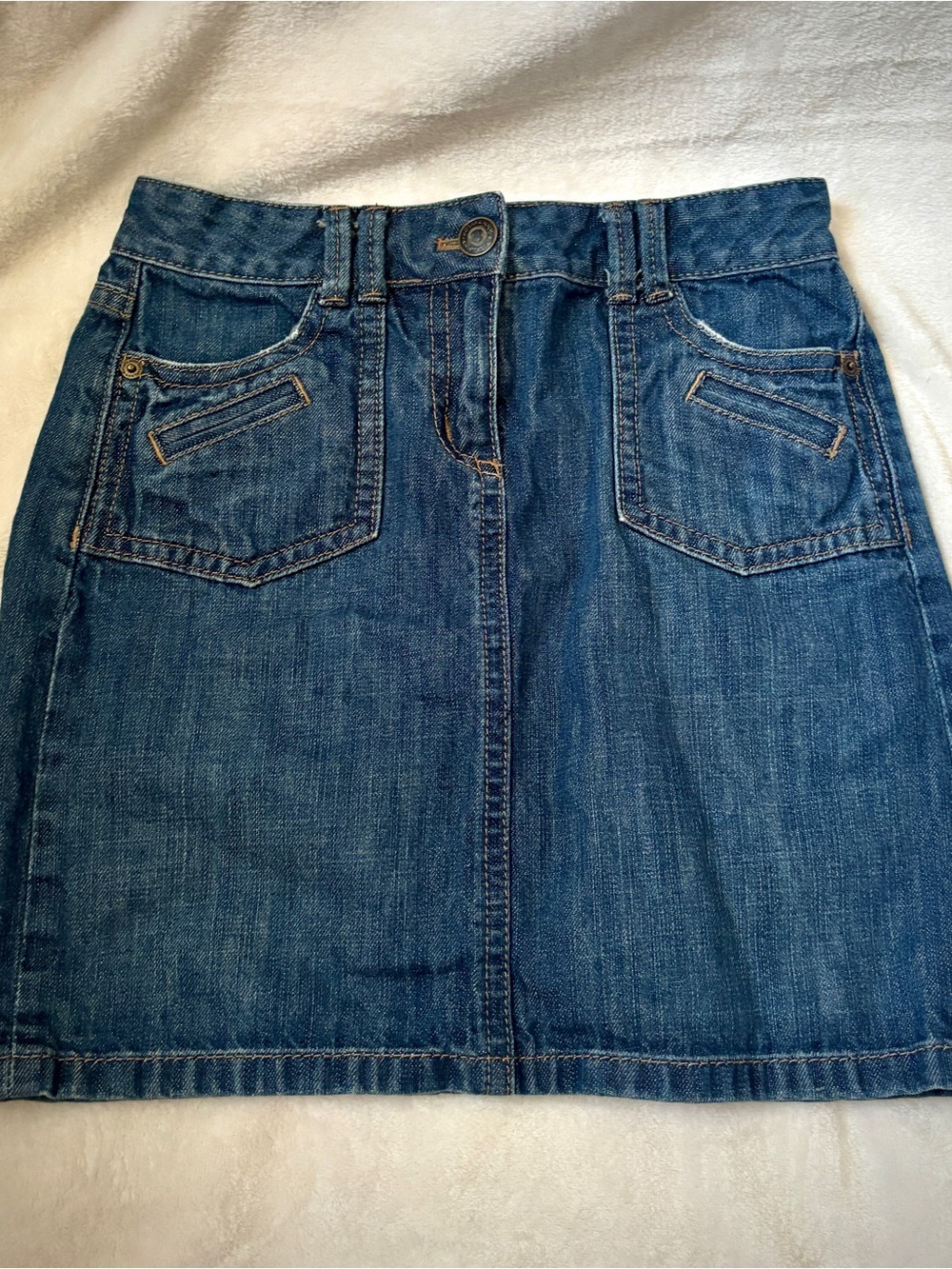 Ann Taylor Denim Mini Skirt Size 0P Petite Blue Jean Skirt Y2K